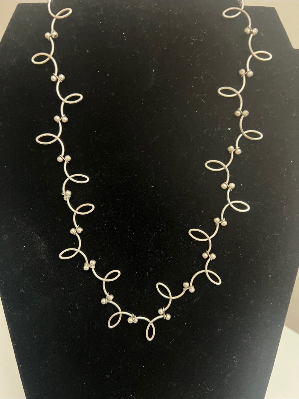 Delicate Silver Tone Loop & Bead Necklace - Vintage